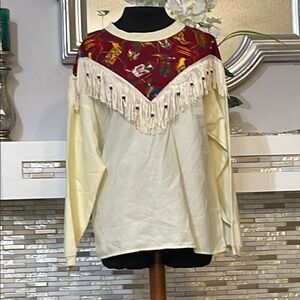 Vintage Hazelwood Fringe and beads Accent western cowboy blouse Size L